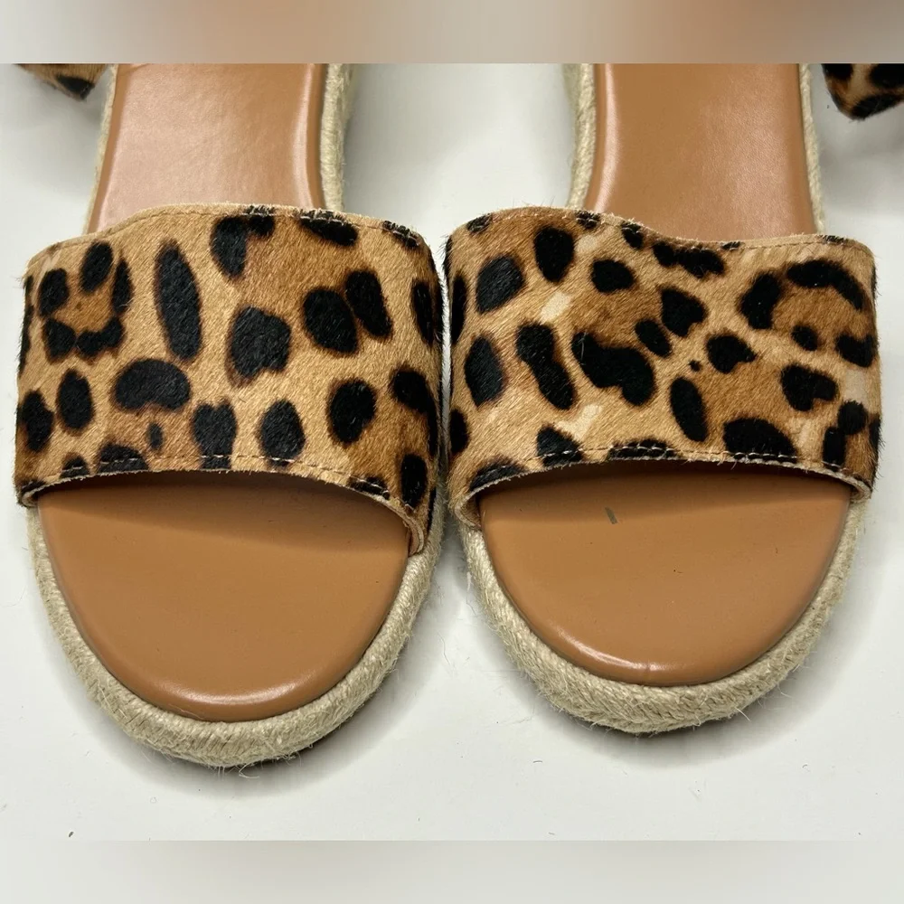 J.Crew Leopard Calf Hair Wedge Espadrille Open Toe Sandal Size 9